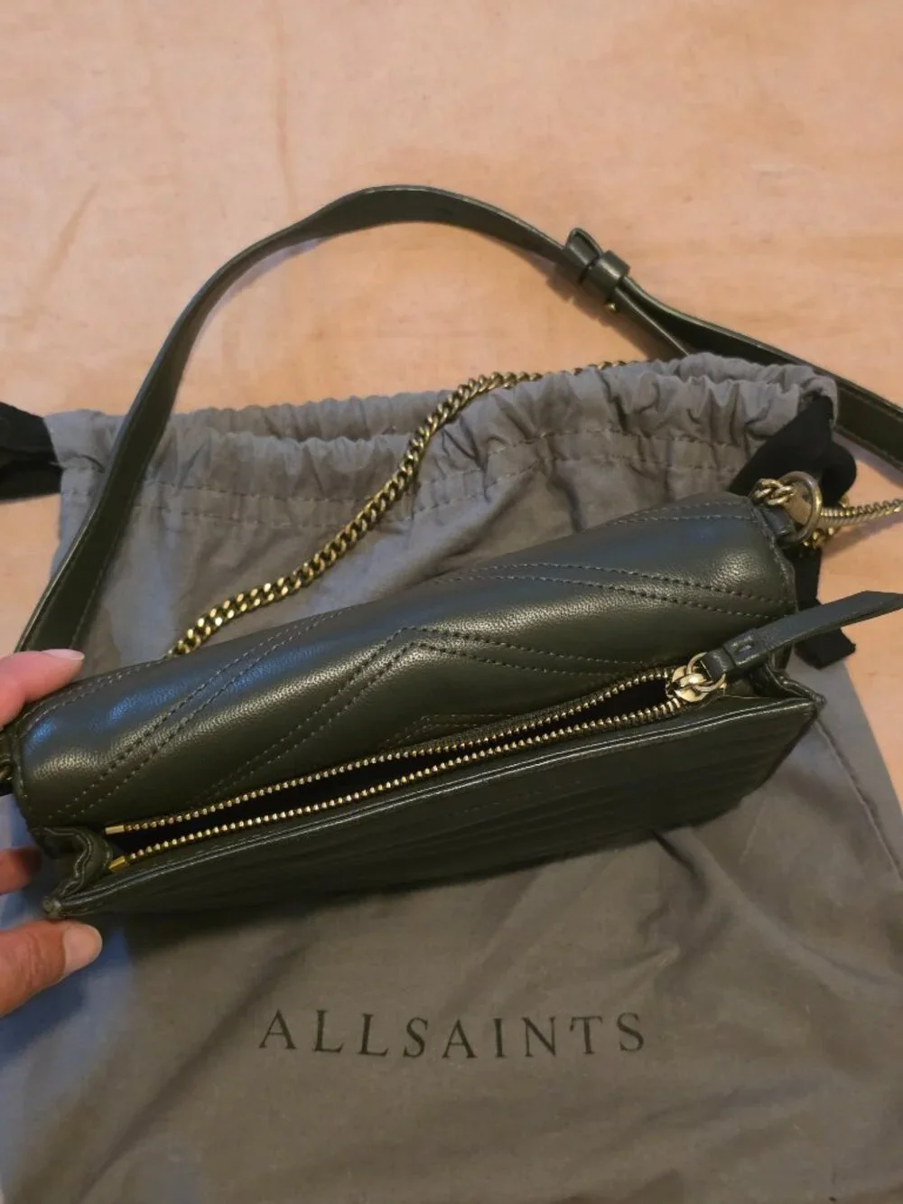Allsaints Justine Small Crossbody Bag (Khaki Green)